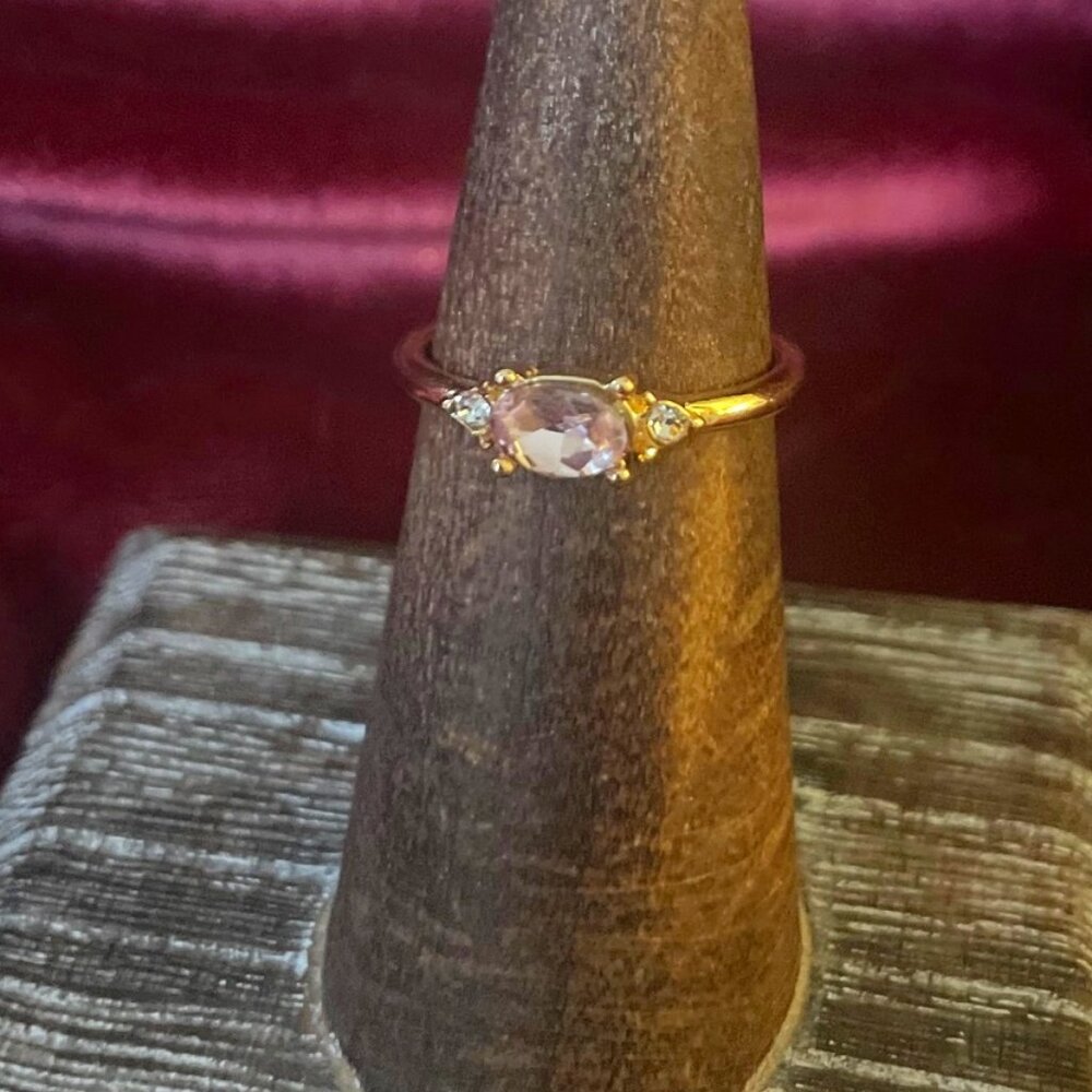 Delicate Ring with Oval Pink Stone & Dainty Accents Size 6